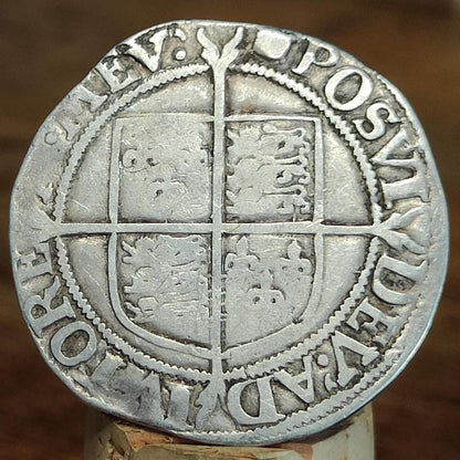 Elizabeth I Shilling from the Battle of Aylesbury Hoard, Tudor hammered silver coin, 1594 - 1596
