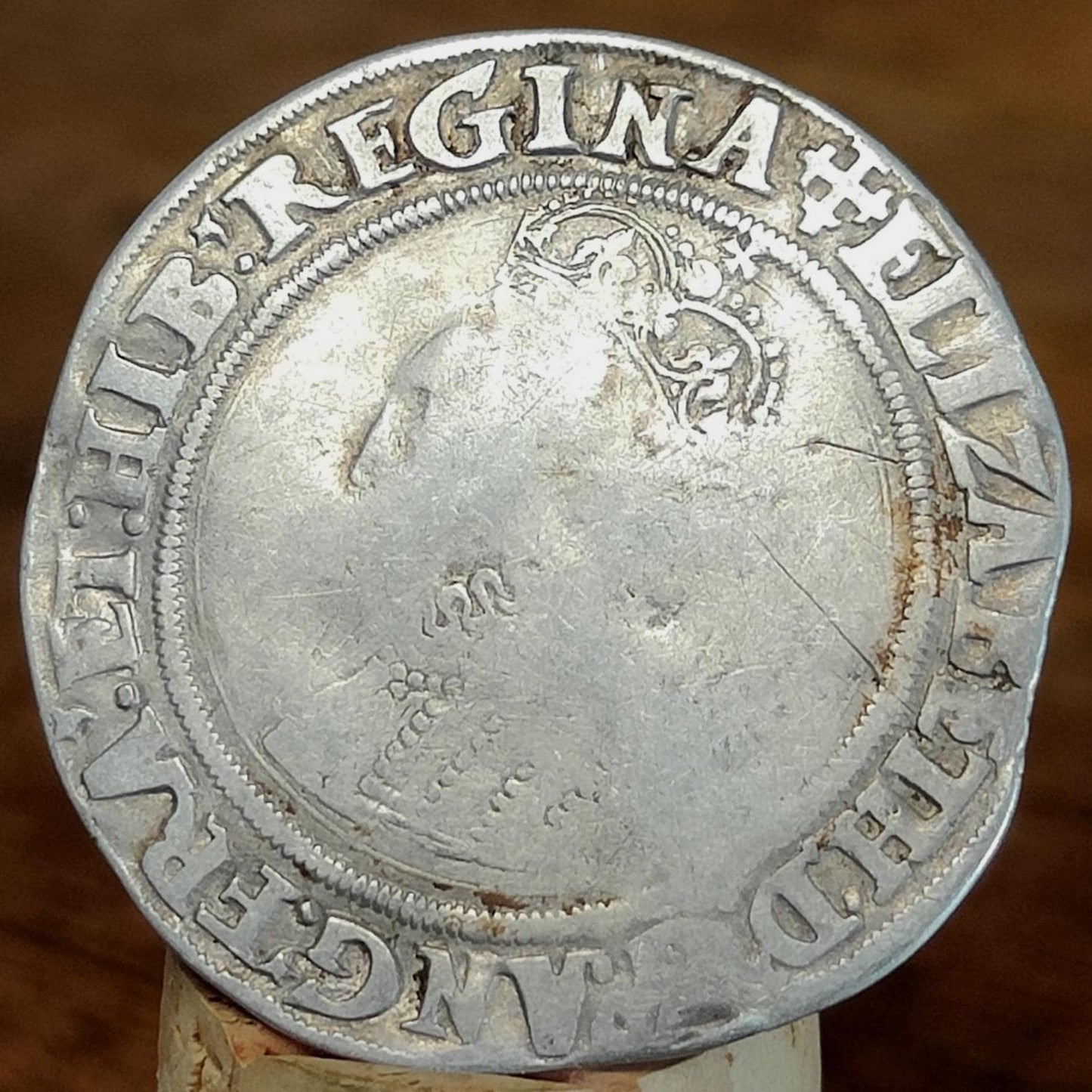 Elizabeth I Shilling from the Battle of Aylesbury Hoard, Tudor hammered silver coin, 1560 - 1561