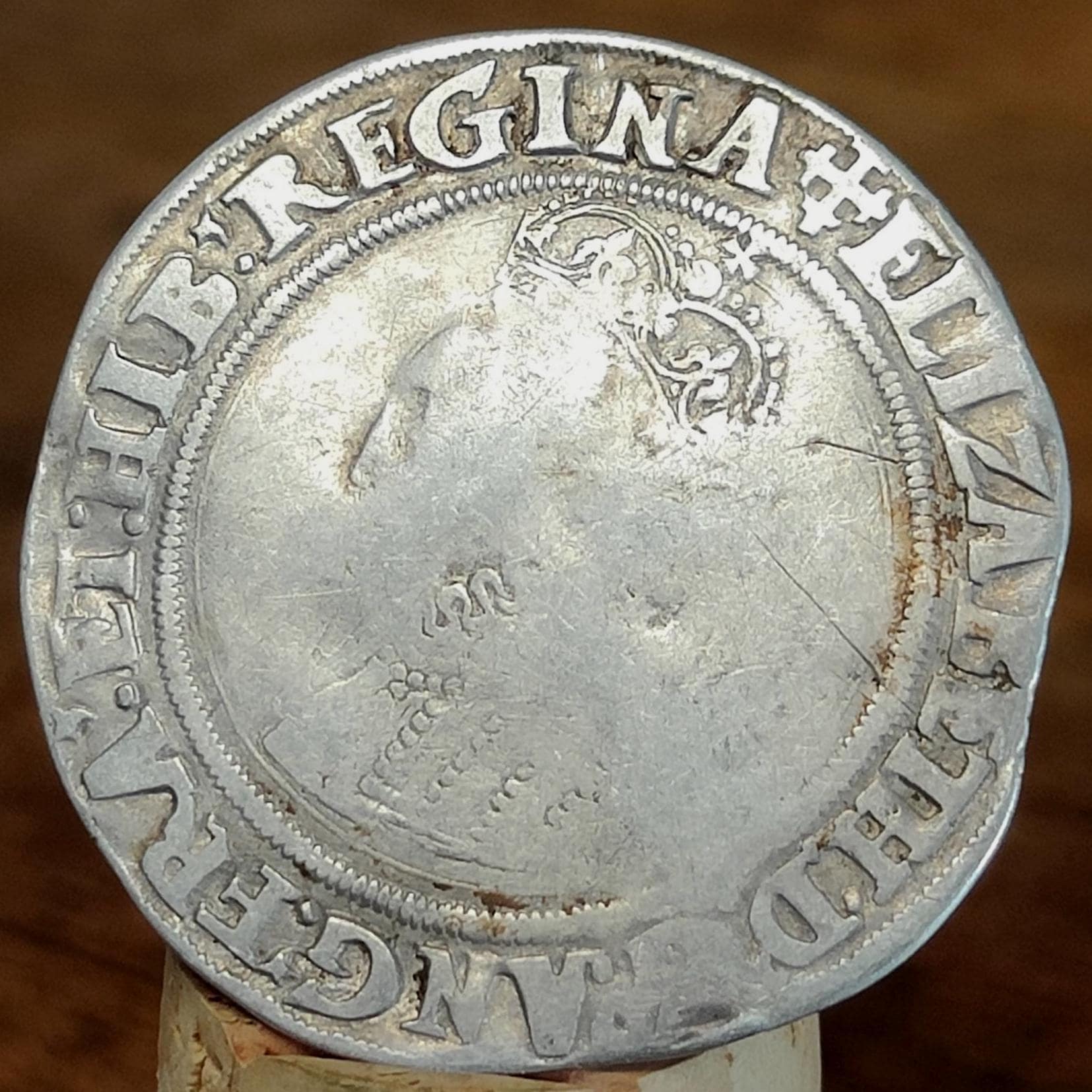 Elizabeth I Shilling from the Battle of Aylesbury Hoard, Tudor hammered silver coin, 1560 - 1561