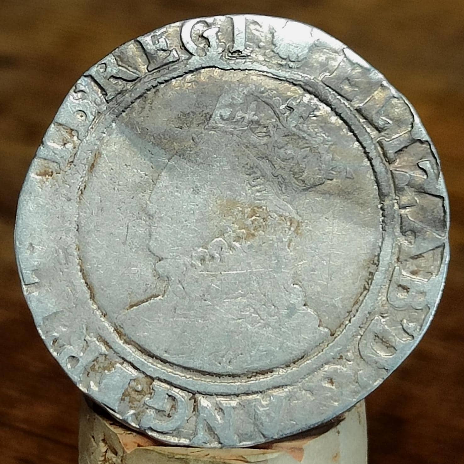 Elizabeth I Shilling from the Battle of Aylesbury Hoard, Tudor hammered silver coin, 1584 - 1586