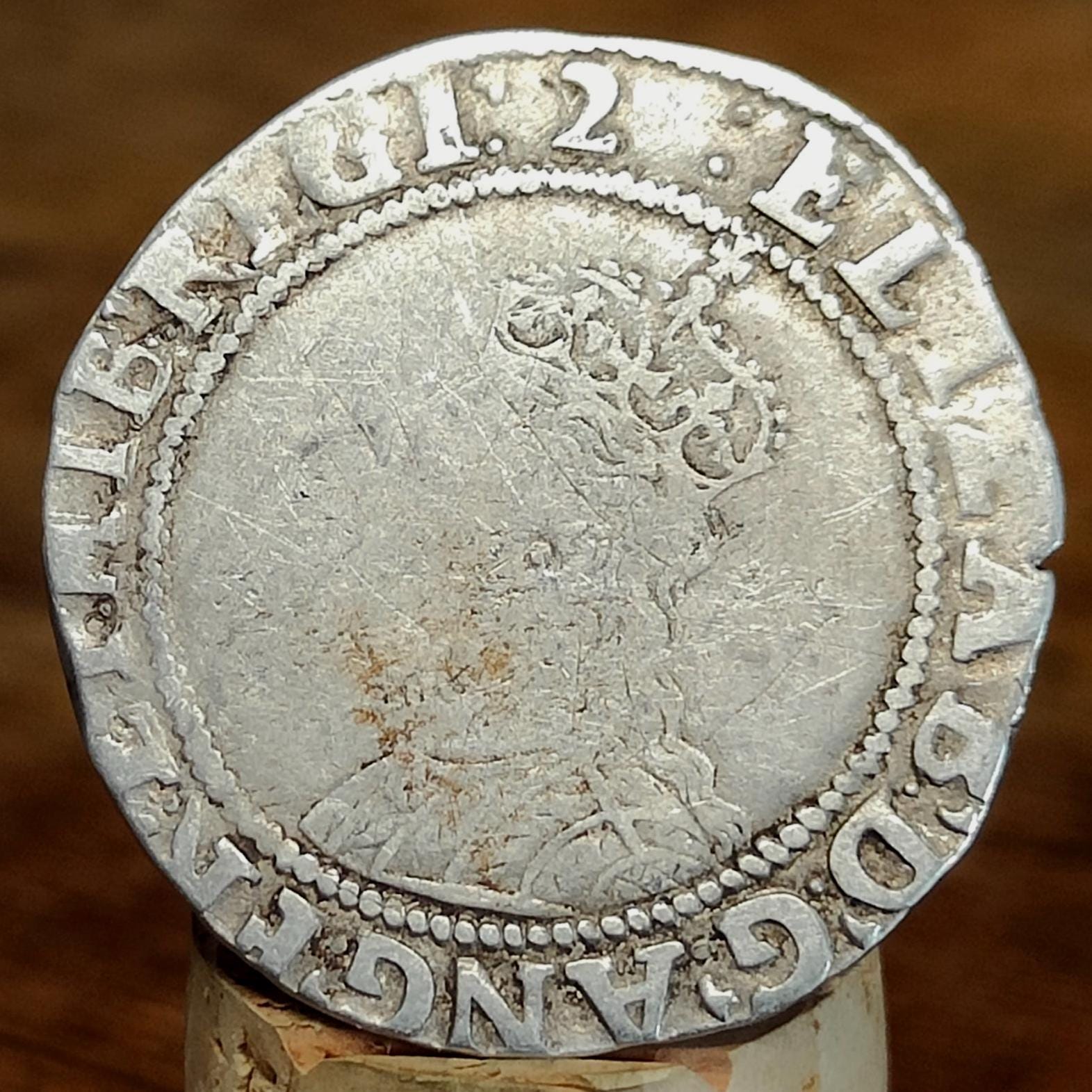 Elizabeth I Shilling from the Battle of Aylesbury Hoard, Tudor hammered silver coin, 1602