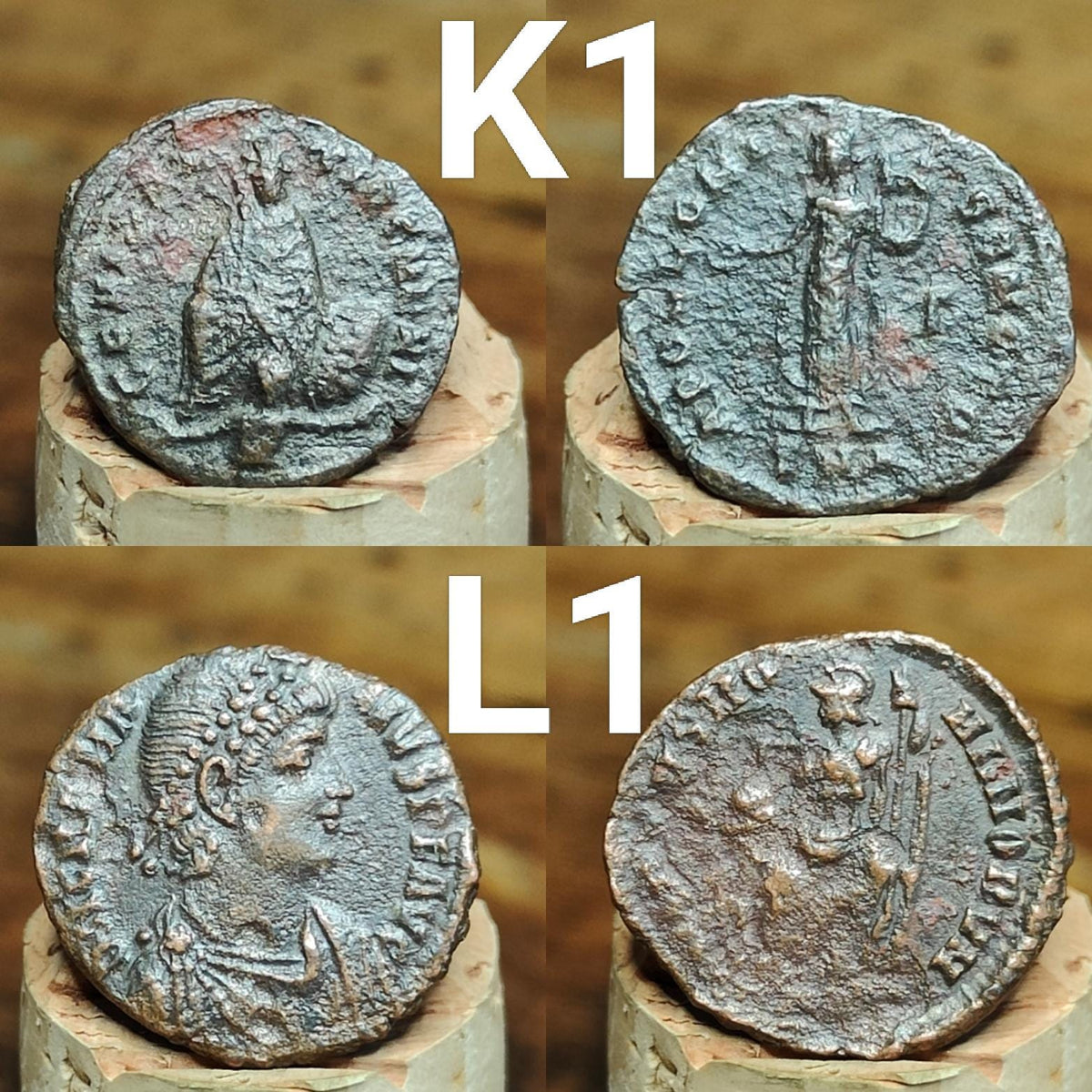 Genuine Roman coins, 4th century ancient Nummus