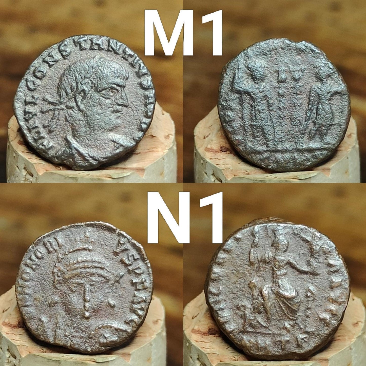 Genuine Roman coins, 4th century ancient Nummus