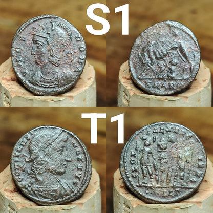 Genuine Roman coins, 4th century ancient Nummus