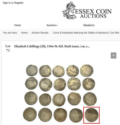 Elizabeth I Shilling from the Battle of Aylesbury Hoard, Tudor hammered silver coin, 1584 - 1586