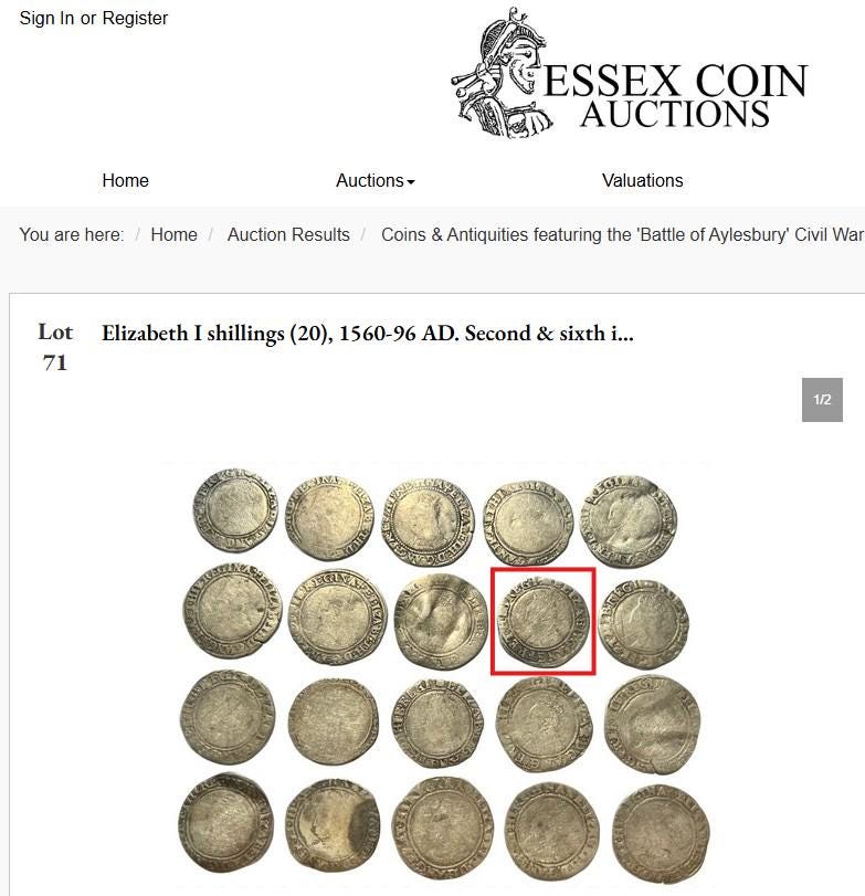 Elizabeth I Shilling from the Battle of Aylesbury Hoard, Tudor hammered silver coin, 1594 - 1596