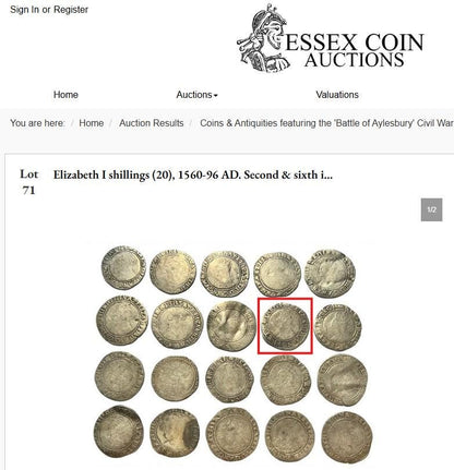 Elizabeth I Shilling from the Battle of Aylesbury Hoard, Tudor hammered silver coin, 1594 - 1596
