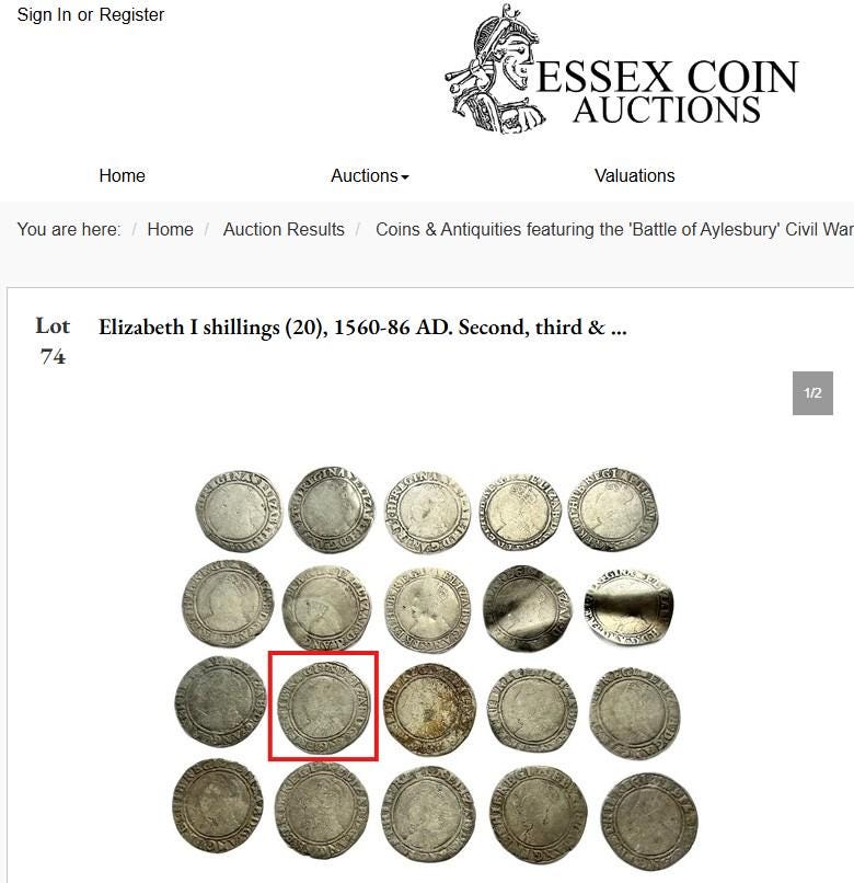 Elizabeth I Shilling from the Battle of Aylesbury Hoard, Tudor hammered silver coin, 1582 - 1584