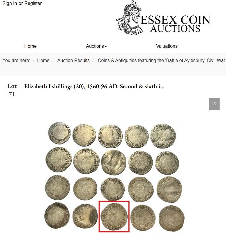 Elizabeth I Shilling from the Battle of Aylesbury Hoard, Tudor hammered silver coin, 1560 - 1561