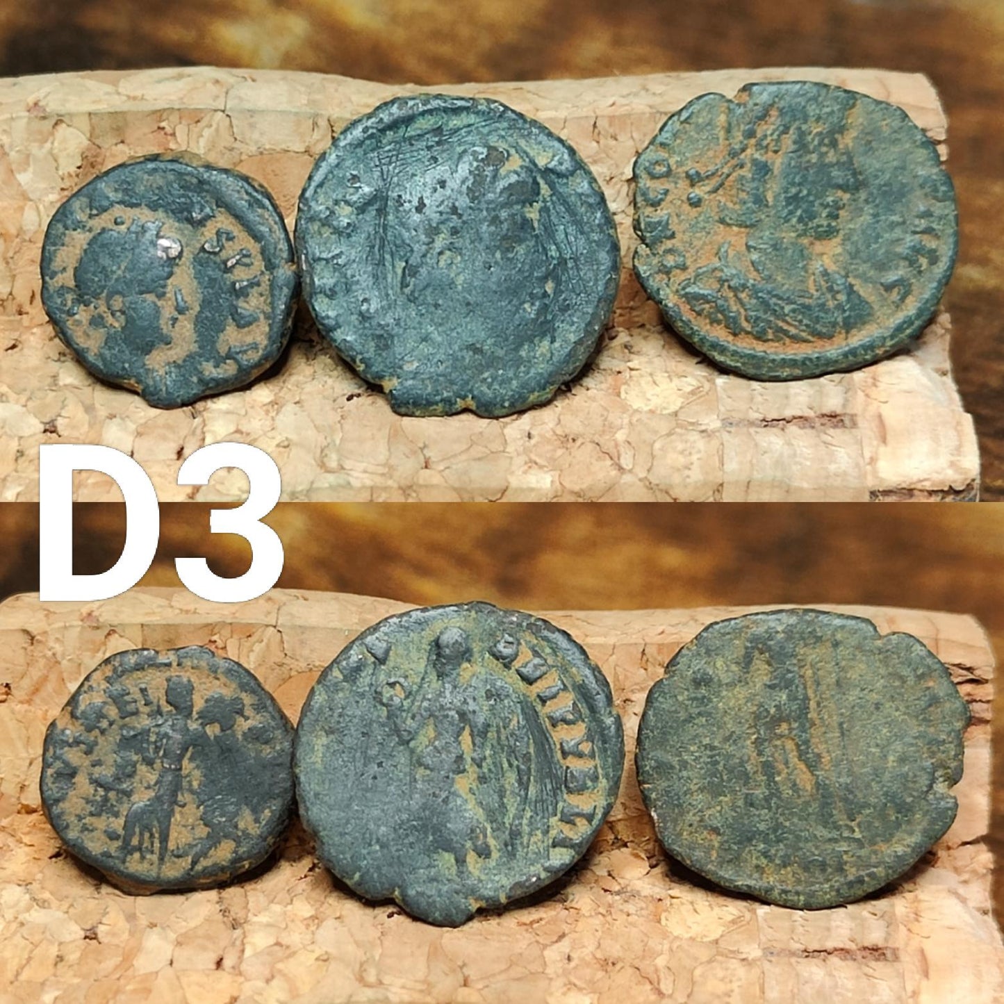 Set of 3 Roman coins, 4th century uncleaned ancient nummus
