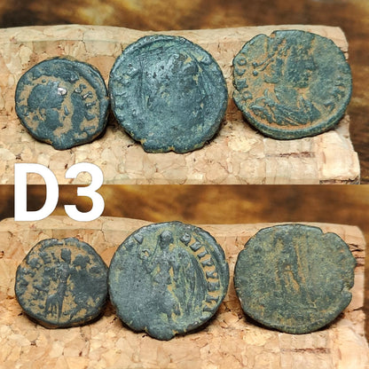 Set of 3 Roman coins, 4th century uncleaned ancient nummus