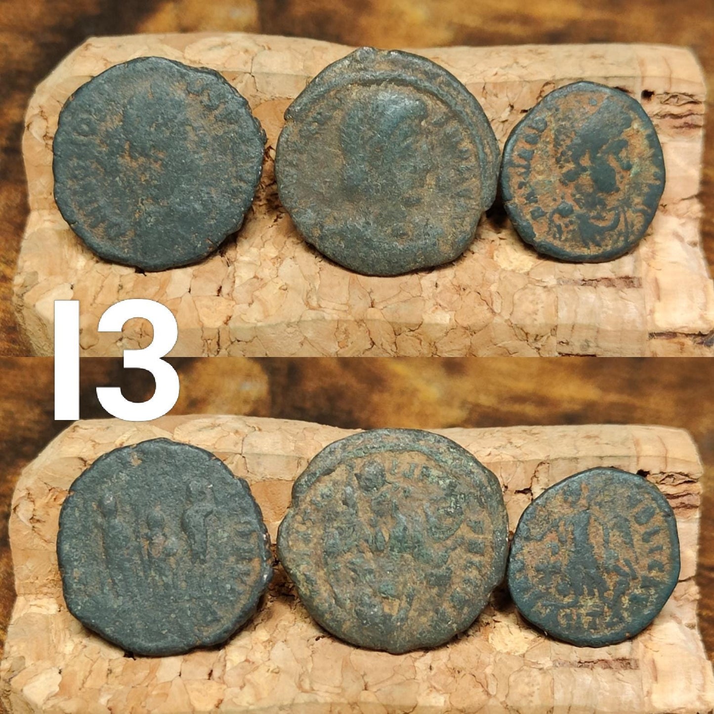 Set of 3 Roman coins, 4th century uncleaned ancient nummus