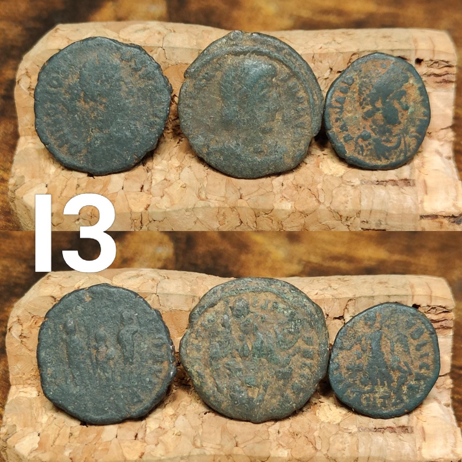 Set of 3 Roman coins, 4th century uncleaned ancient nummus