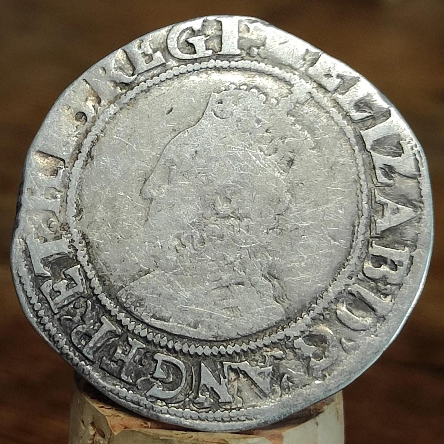 Elizabeth I Shilling from the Battle of Aylesbury Hoard, Tudor hammered silver coin, 1594 - 1596