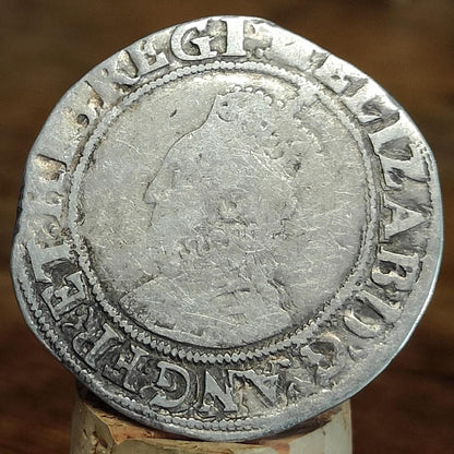 Elizabeth I Shilling from the Battle of Aylesbury Hoard, Tudor hammered silver coin, 1594 - 1596