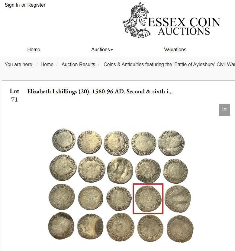 Elizabeth I Shilling from the Battle of Aylesbury Hoard, Tudor hammered silver coin, 1584 - 1586