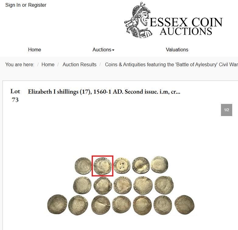 Elizabeth I Shilling from the Battle of Aylesbury Hoard, Tudor hammered silver coin, 1560 - 1561