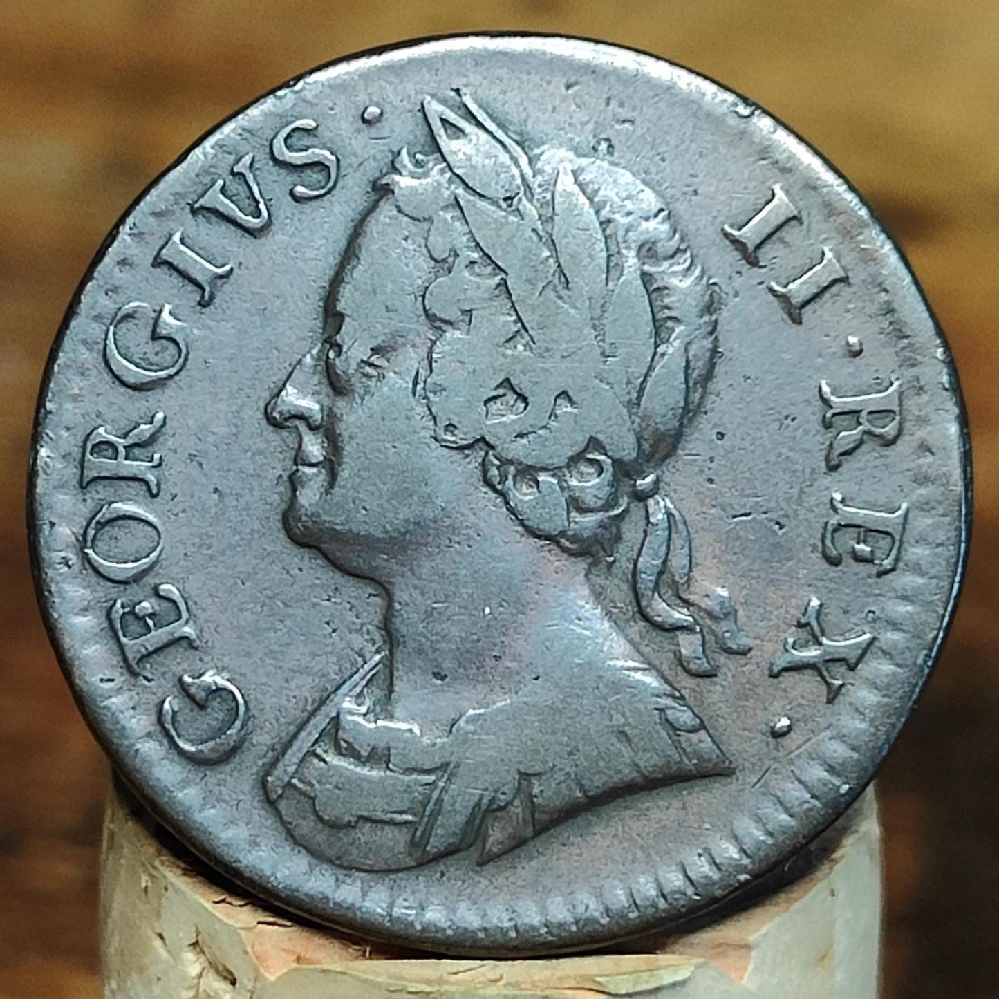 George II farthing, dated 1754 - Georgian/ US colonial coin