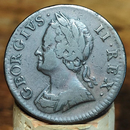 George II farthing, dated 1754 - Georgian/ US colonial coin