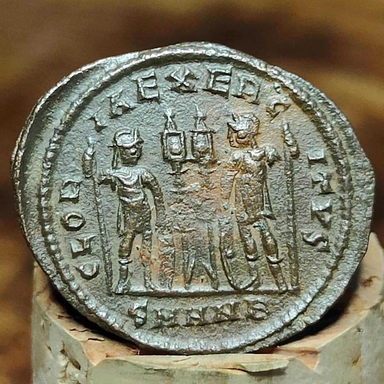 Constantine the great Roman coin with soldiers reverse, 4th century ancient nummus AE3