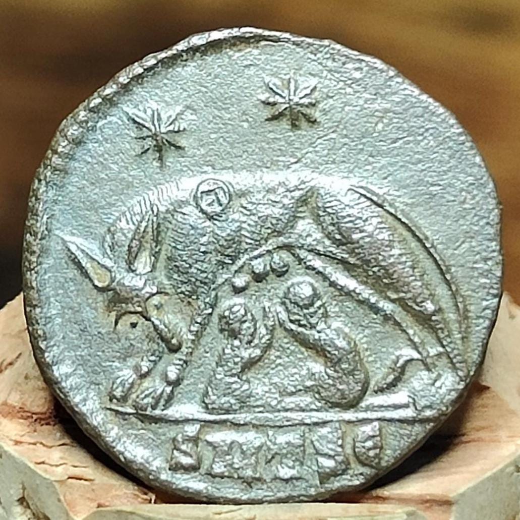 Roman commemorative coin with She Wolf reverse, ancient Nummus