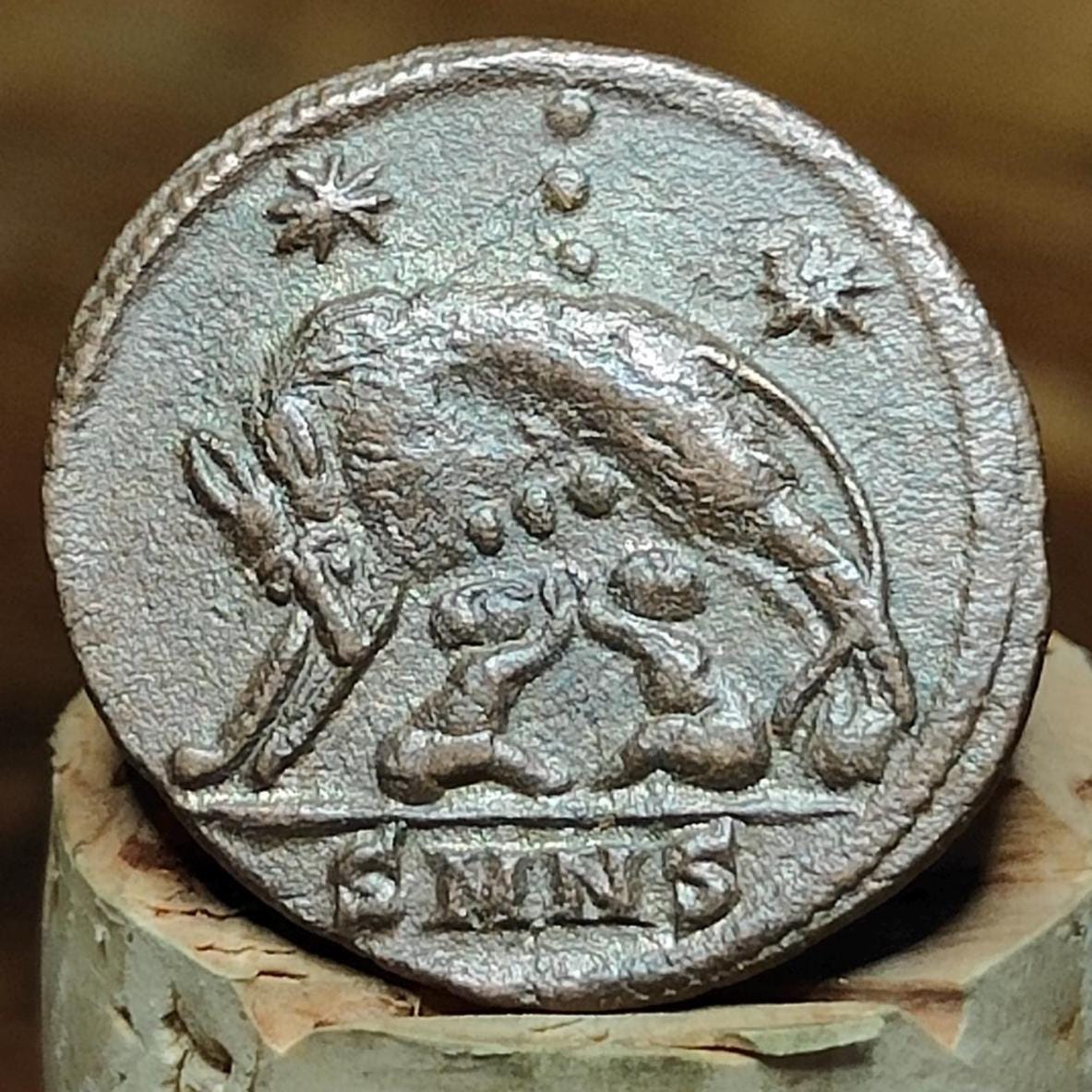 Roman commemorative coin with She Wolf reverse, ancient Nummus