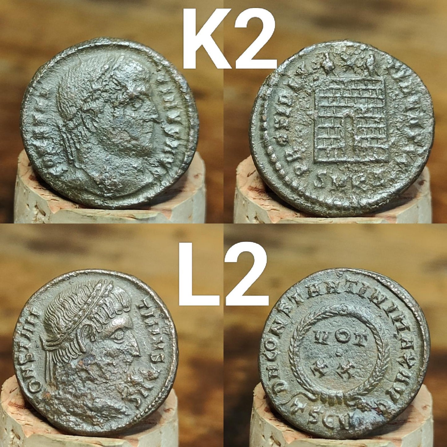 Genuine Roman coins, 4th century ancient Nummus