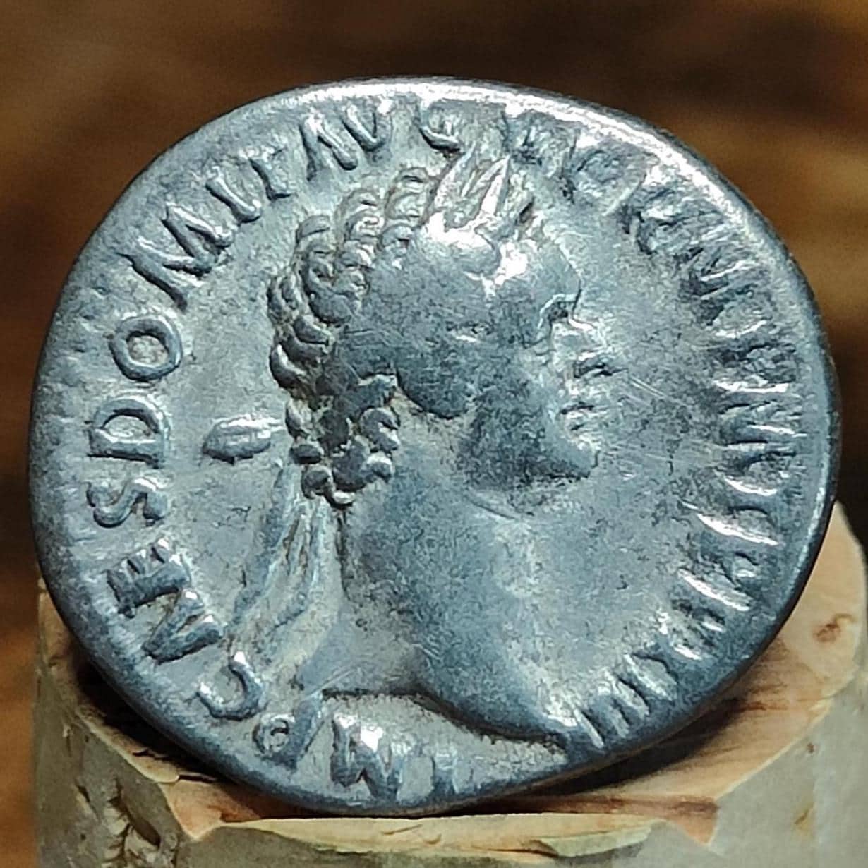 Domitian Roman Silver Denarius with Minerva reverse, Ancient roman coin
