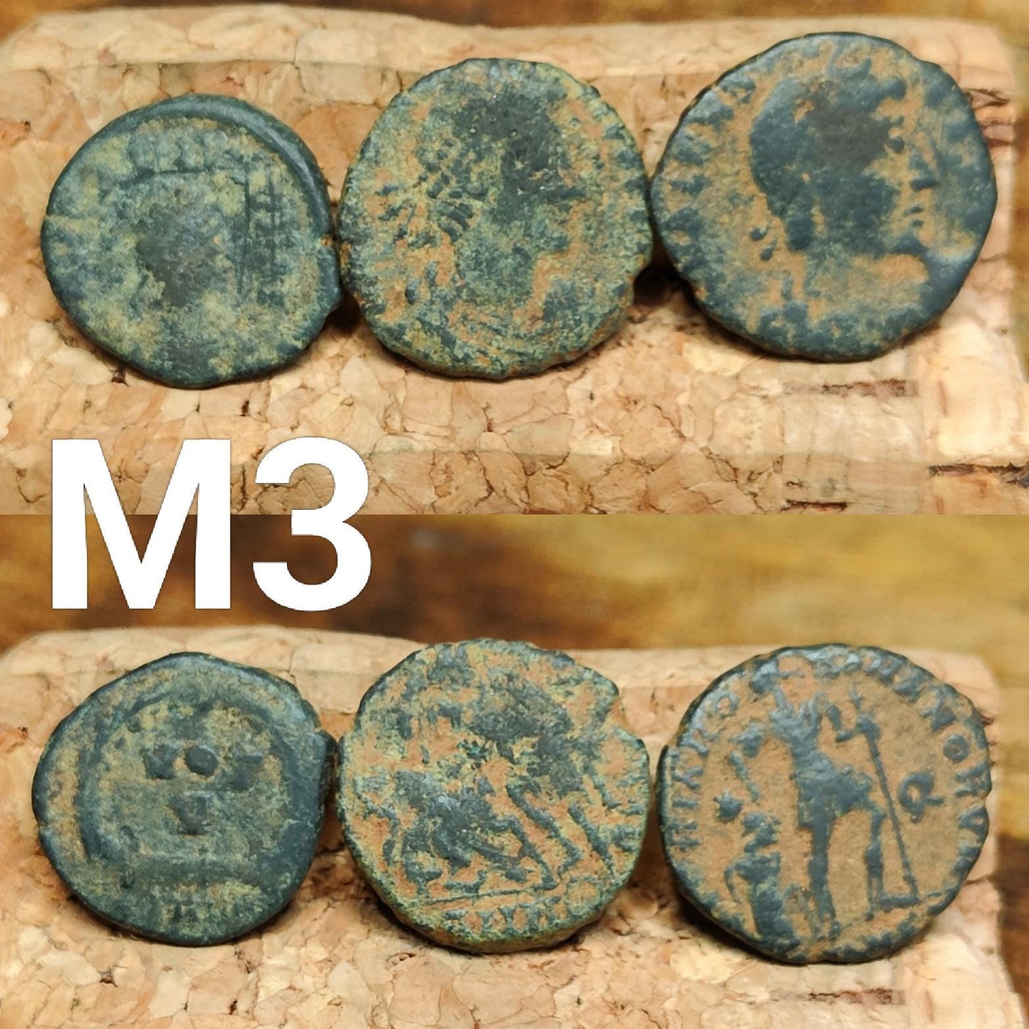 Set of 3 Roman coins, 4th century uncleaned ancient nummus
