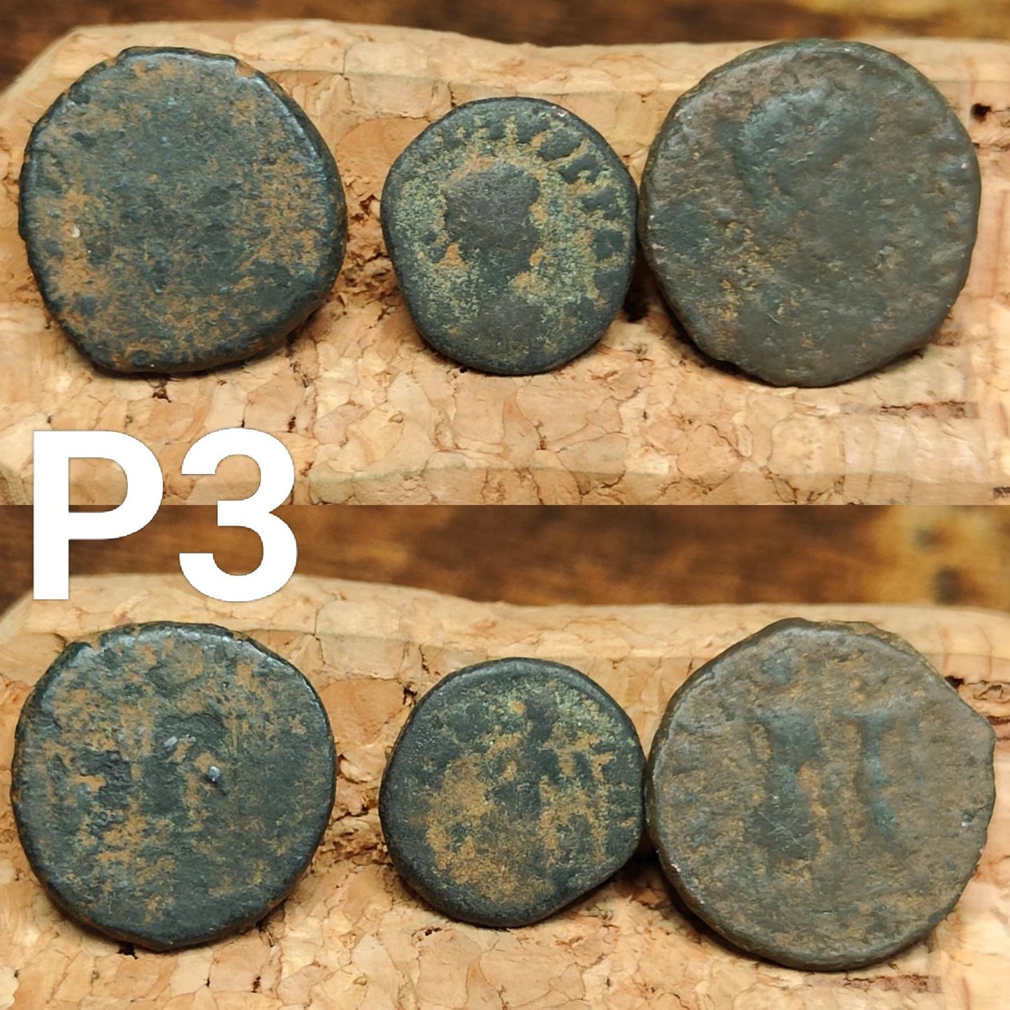 Set of 3 Roman coins, 4th century uncleaned ancient nummus