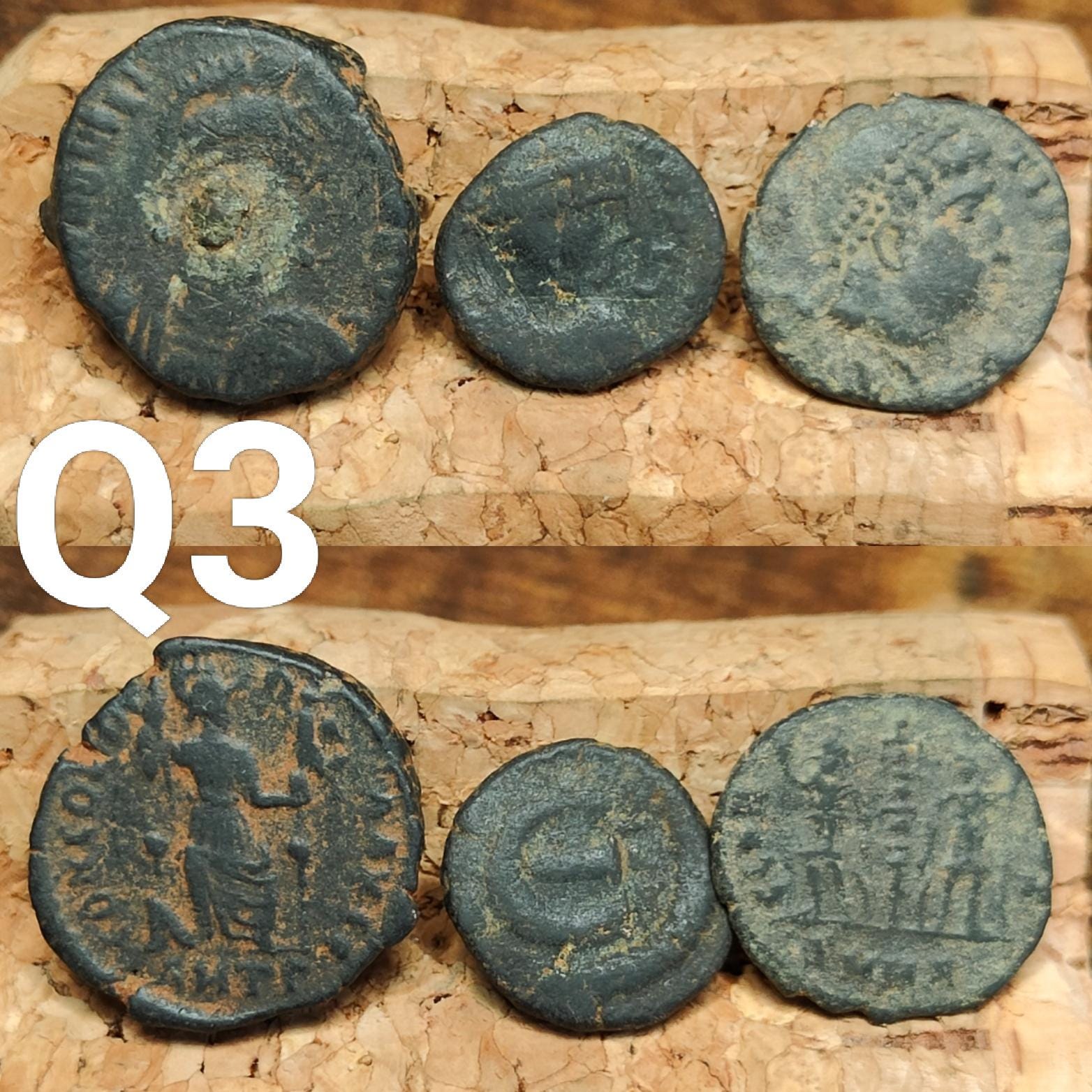 Set of 3 Roman coins, 4th century uncleaned ancient nummus