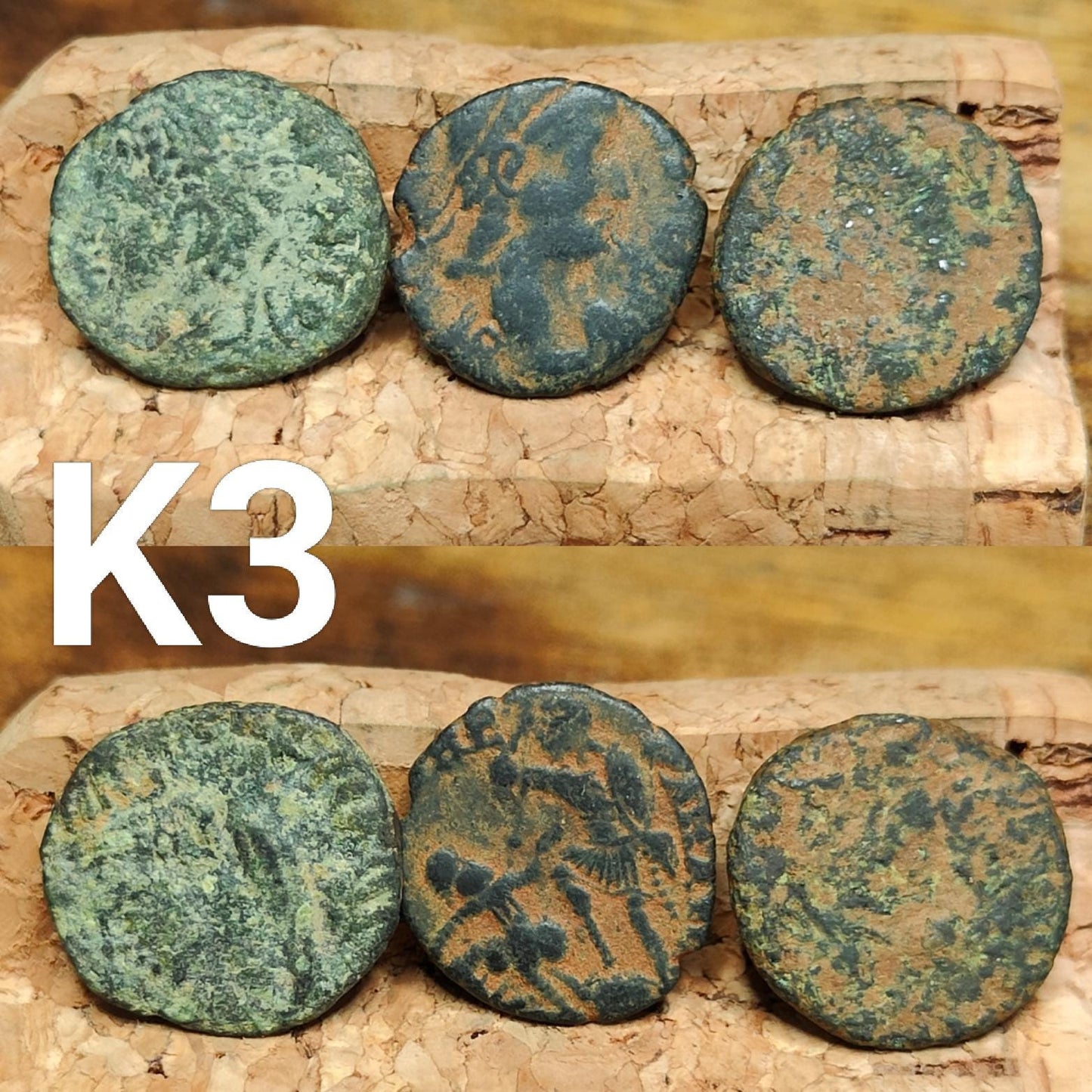 Set of 3 Roman coins, 4th century uncleaned ancient nummus