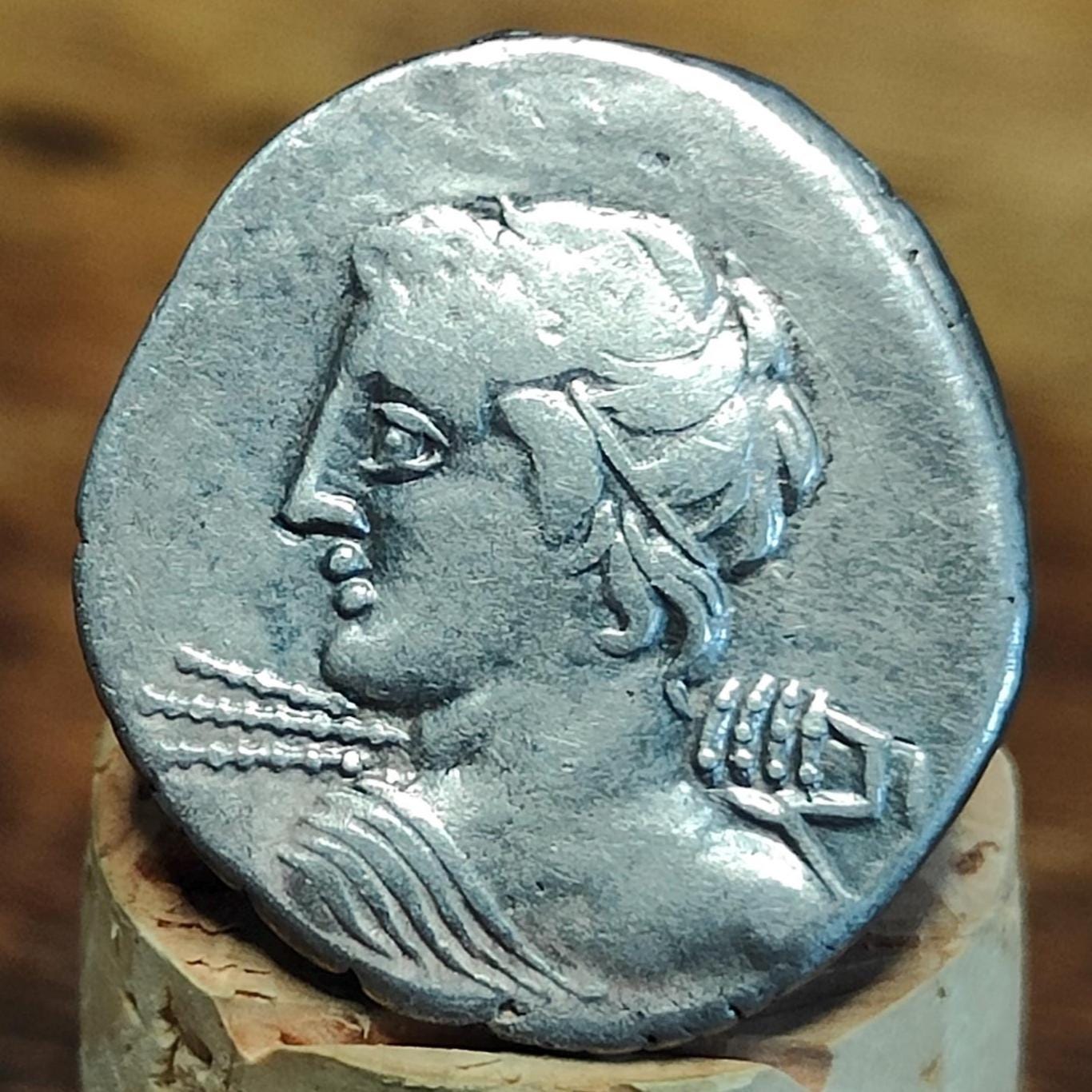 84BC Roman Republic Silver Denarius, C. Licinius L. f. Macer, with Apollo obverse, Ancient coin