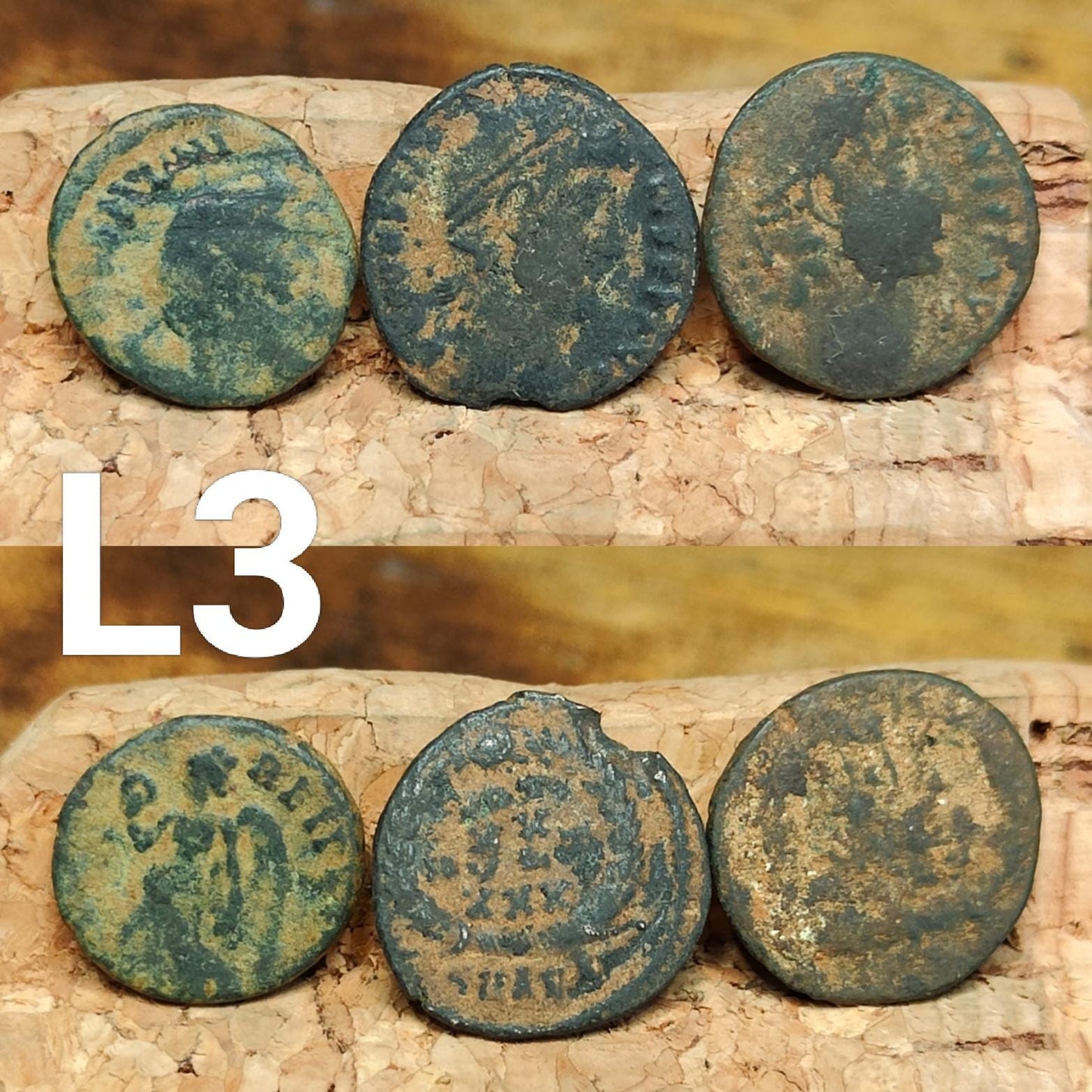 Set of 3 Roman coins, 4th century uncleaned ancient nummus