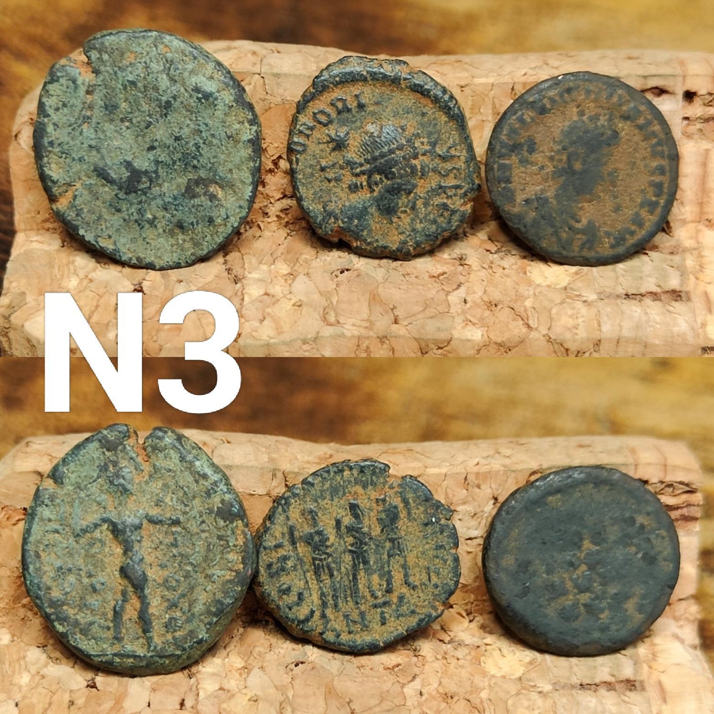 Set of 3 Roman coins, 4th century uncleaned ancient nummus