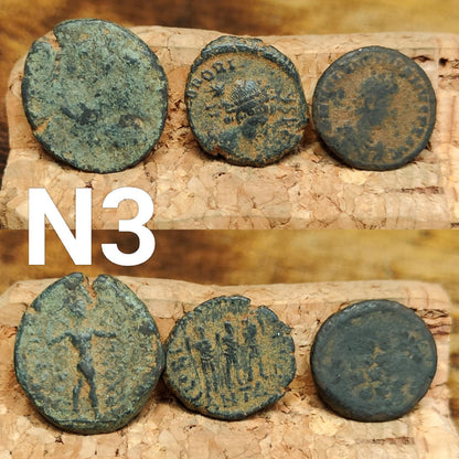 Set of 3 Roman coins, 4th century uncleaned ancient nummus