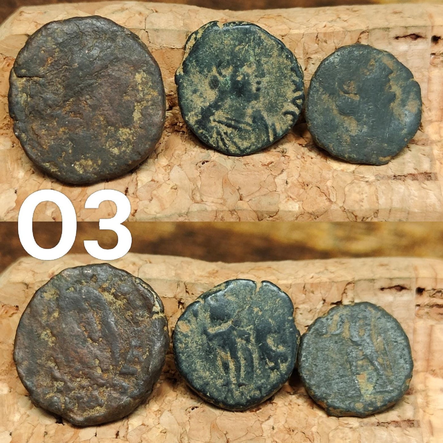 Set of 3 Roman coins, 4th century uncleaned ancient nummus