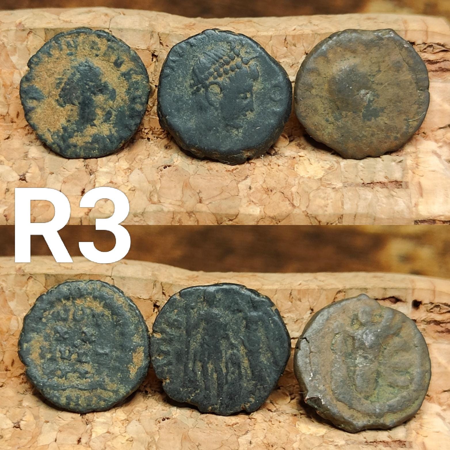Set of 3 Roman coins, 4th century uncleaned ancient nummus