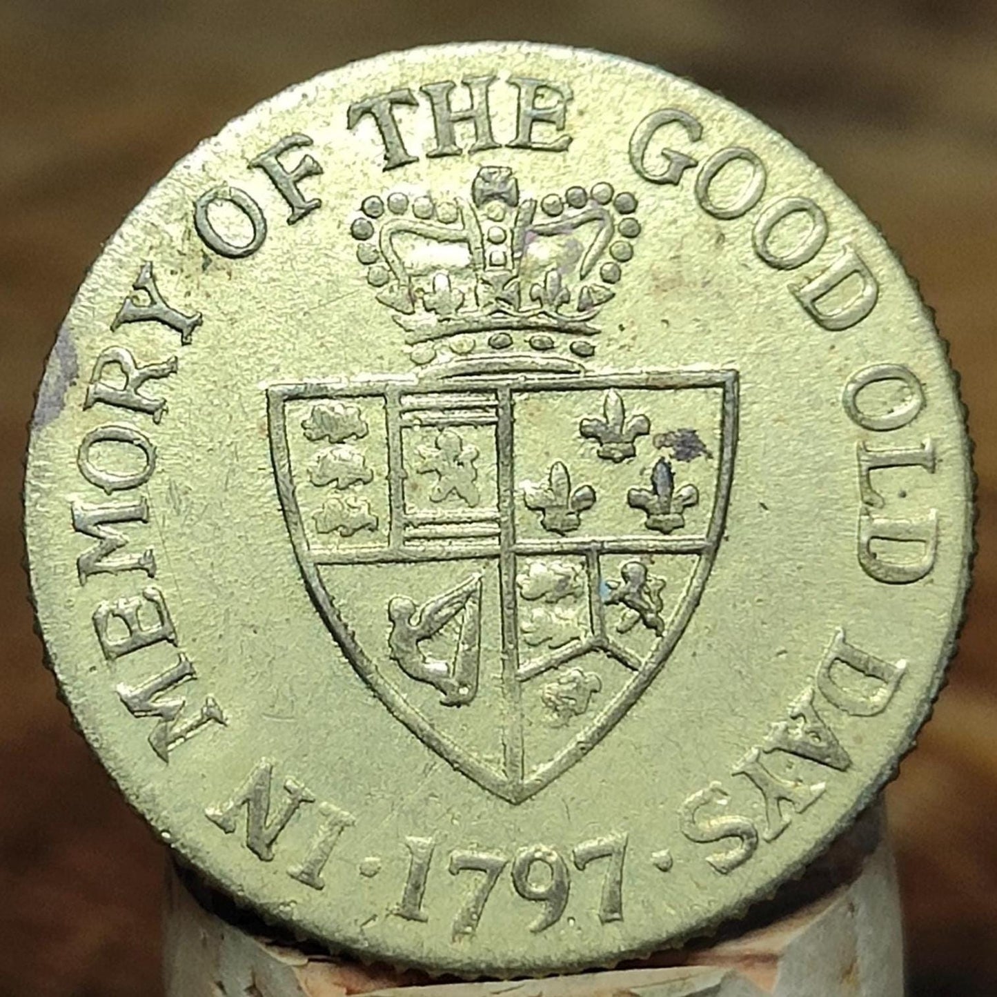 George III spade Guinea gaming token, dated 1797, Georgian brass jetton