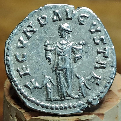Faustina II Silver Denarius with Fecunditas reverse, 161-176 AD, Ancient roman coin