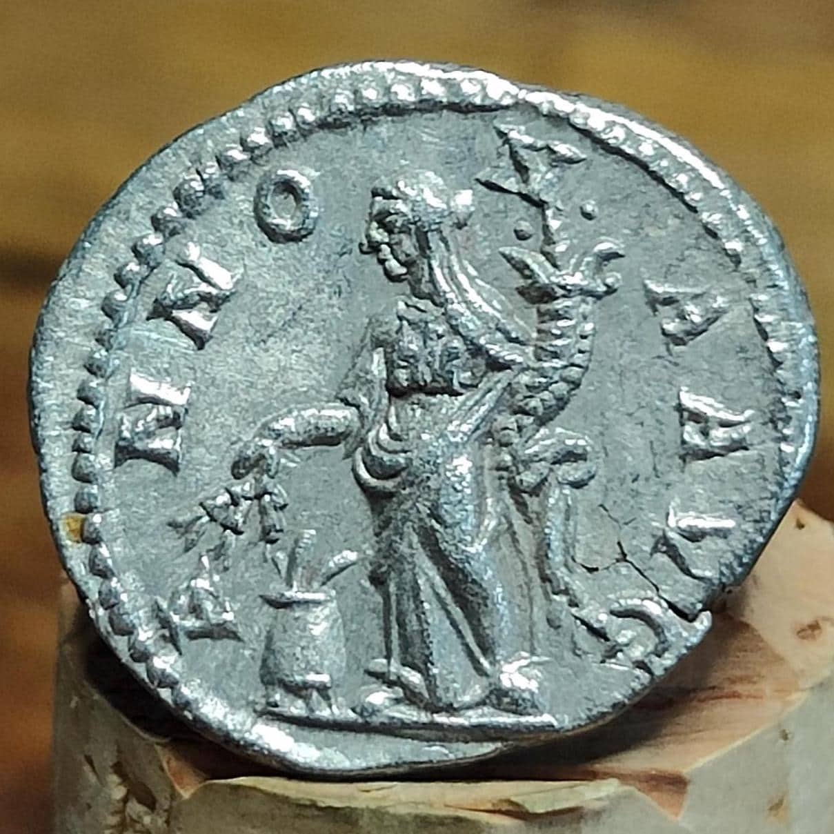 Severus Alexander with Annona reverse Silver Denarius, 222 to 235 AD, Ancient roman coin