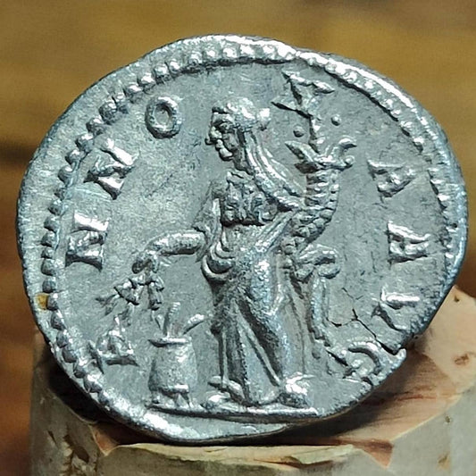 Severus Alexander with Annona reverse Silver Denarius, 222 to 235 AD, Ancient roman coin