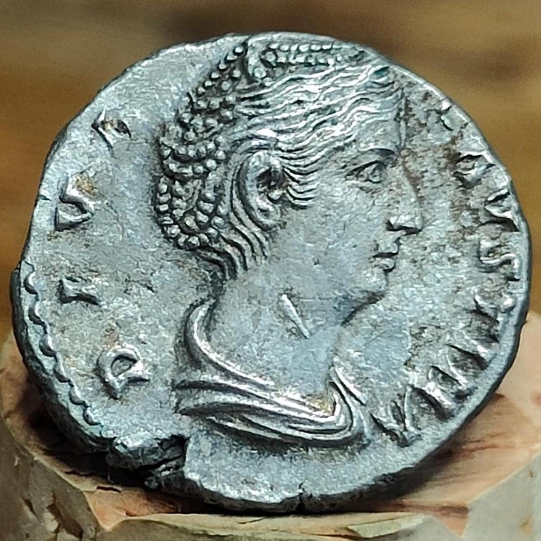 Faustina I Silver Denarius with Pietas reverse, Ancient roman coin