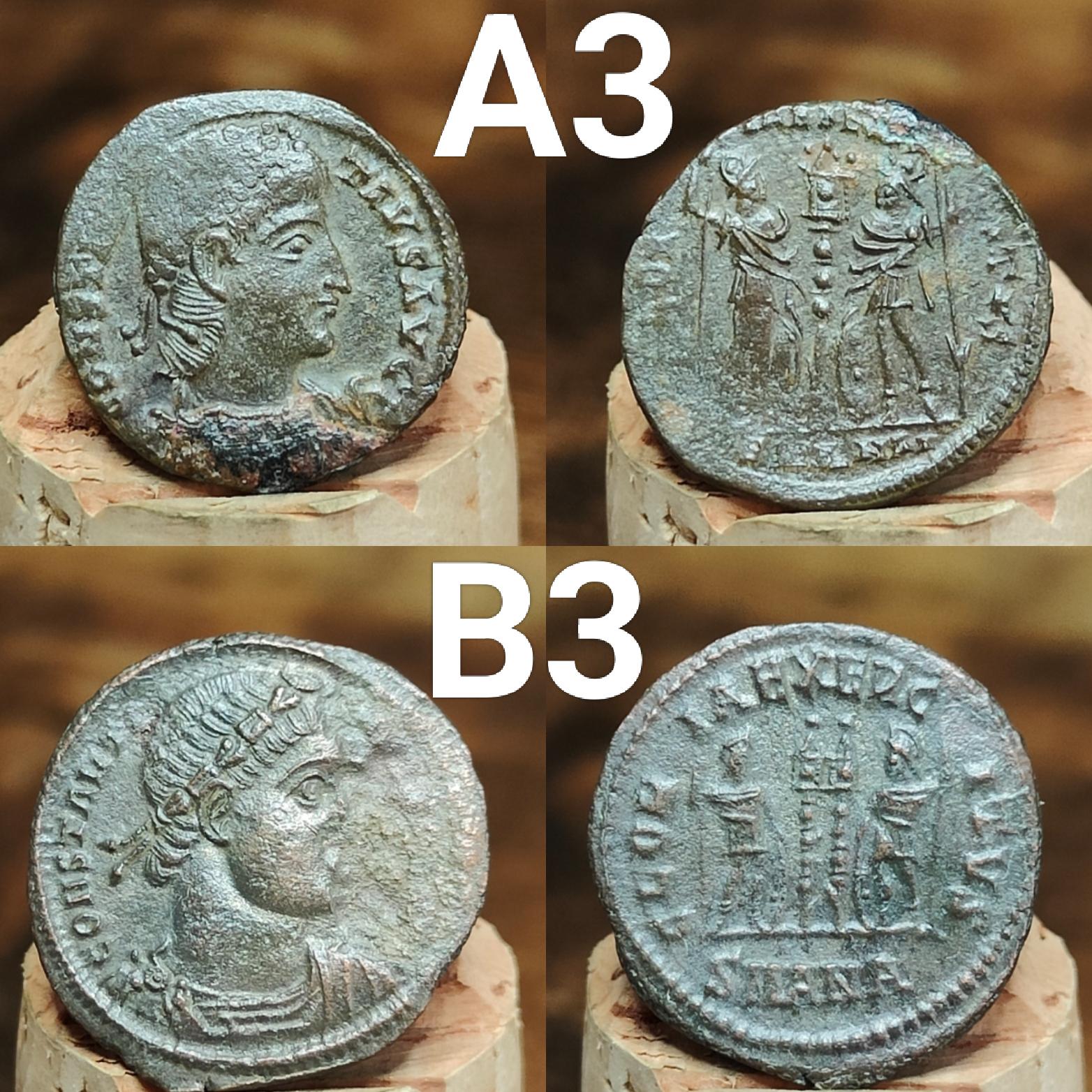 Genuine Roman coins, 4th century ancient Nummus