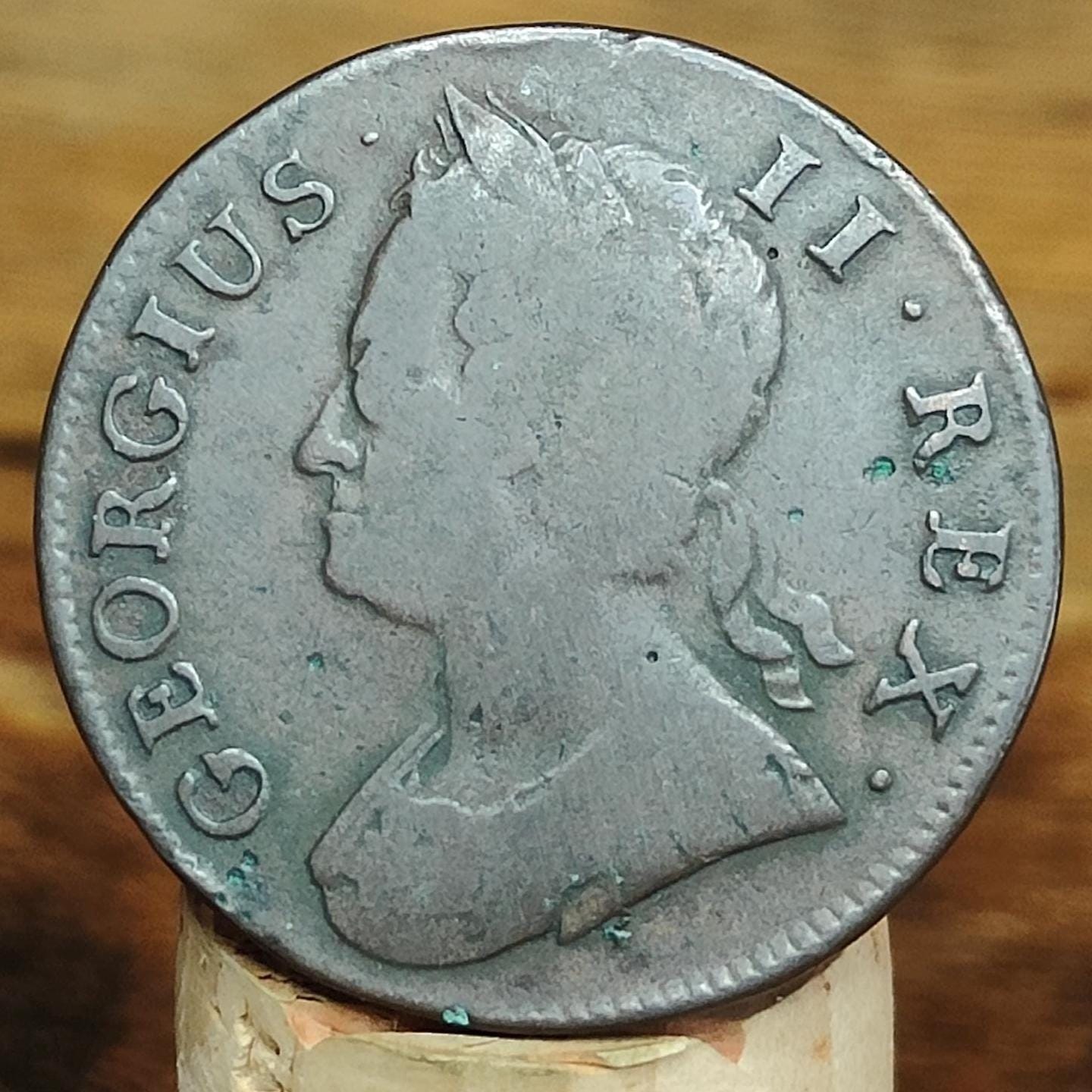 George II half Penny, dated 1743 - Georgian/ US colonial coin