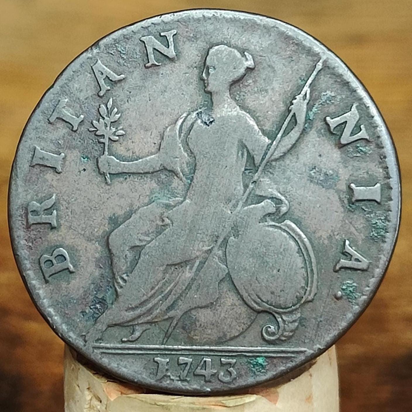 George II half Penny, dated 1743 - Georgian/ US colonial coin