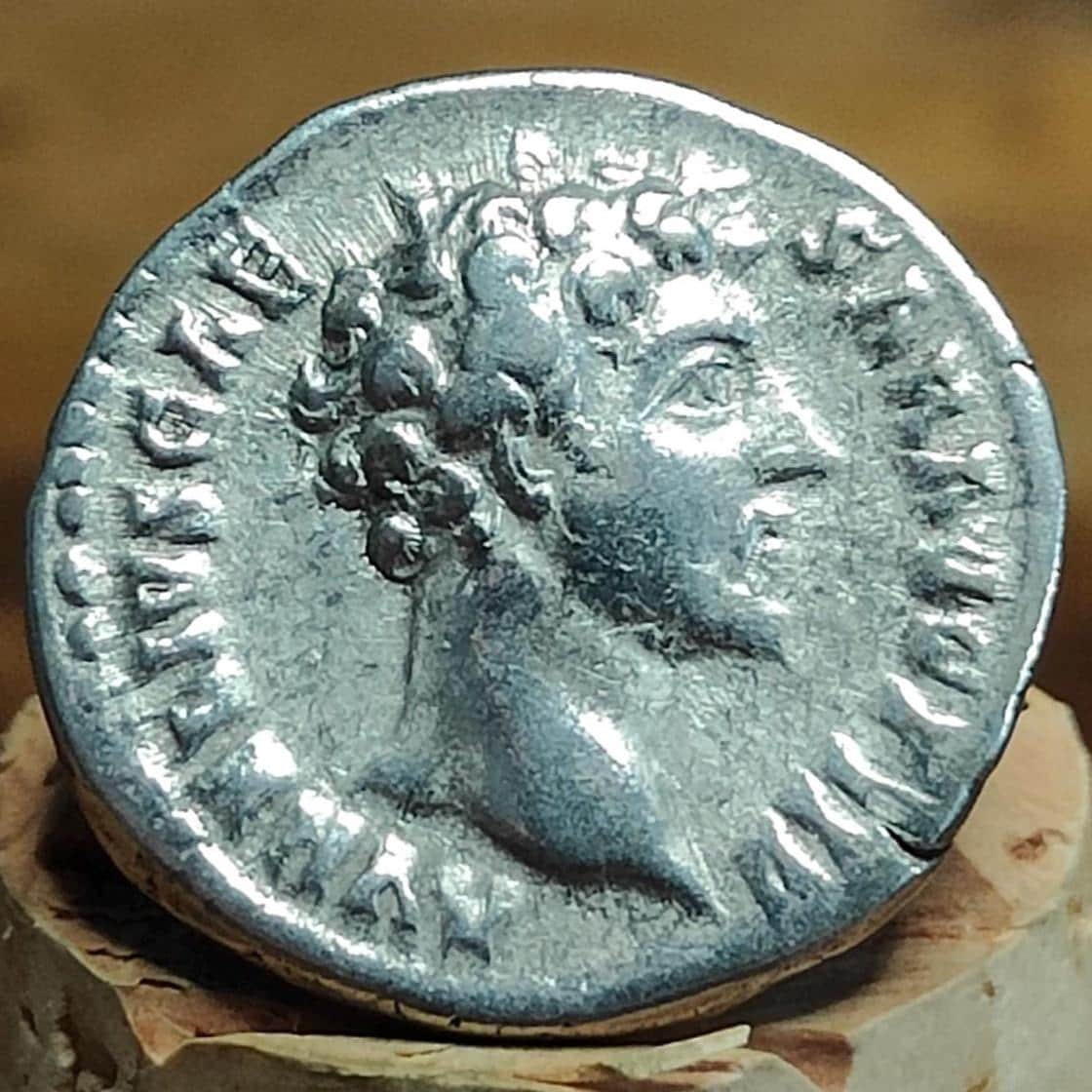 Marcus Aurelius Silver Denarius with Minerva reverse, 161-180 AD. Ancient roman coin