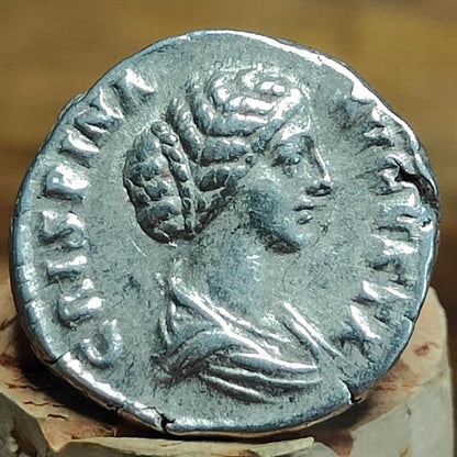 Crispina Silver Denarius with Hilaritas reverse, 180-182 AD. Ancient roman coin