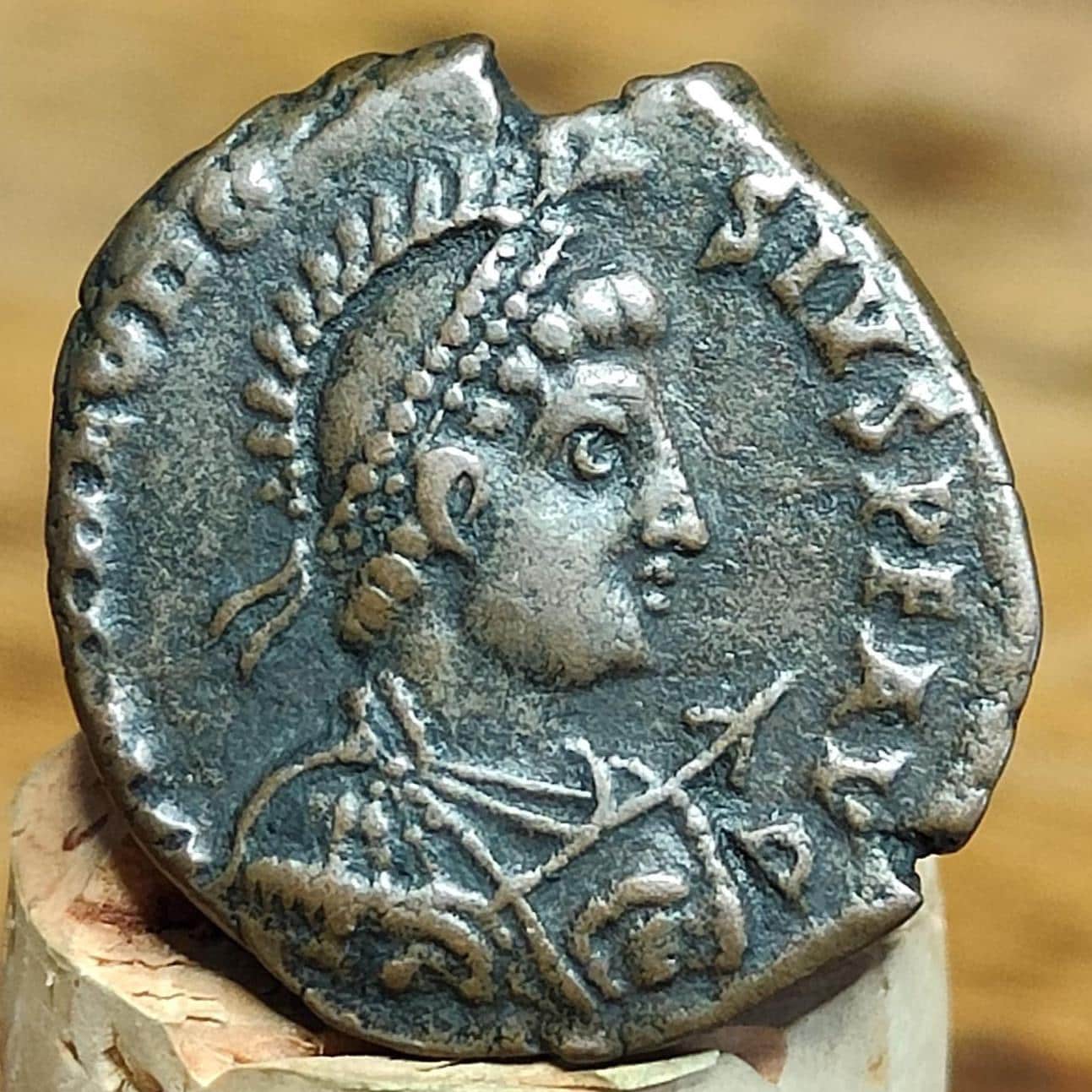 Theodosius Roman Maiorina coin with galley reverse, 375-395AD, AE2