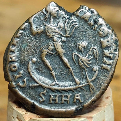 Theodosius Roman Maiorina coin with galley reverse, 375-395AD, AE2